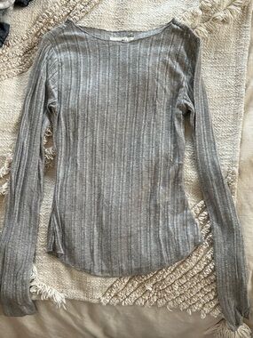 NATURAL LIFE Ribbed Crew Neck Top - Light Gray